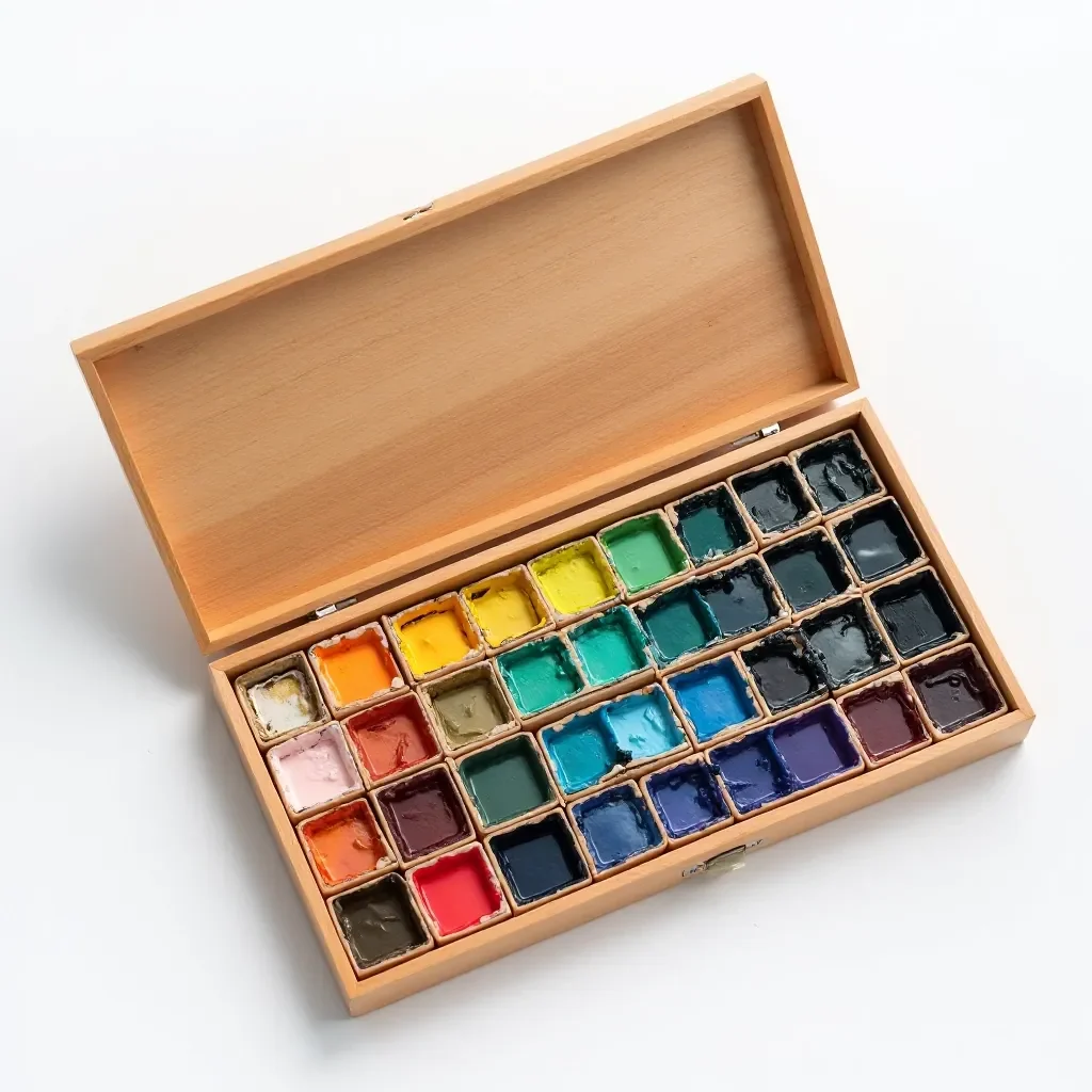 Professional watercolor palette with 36 vibrant colors in wooden case, premium pigments